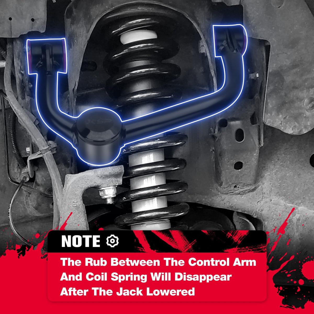 KSP PERFORMANCE arms installed on F‑150 front suspension demonstrating restored geometry