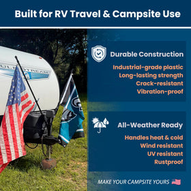 KTKS in use with two flags at campsite demonstrating visibility advantage