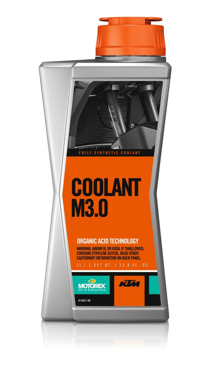 KTM Motorex coolant front bottle view showing 1.0L packaging and ready-to-use convenience