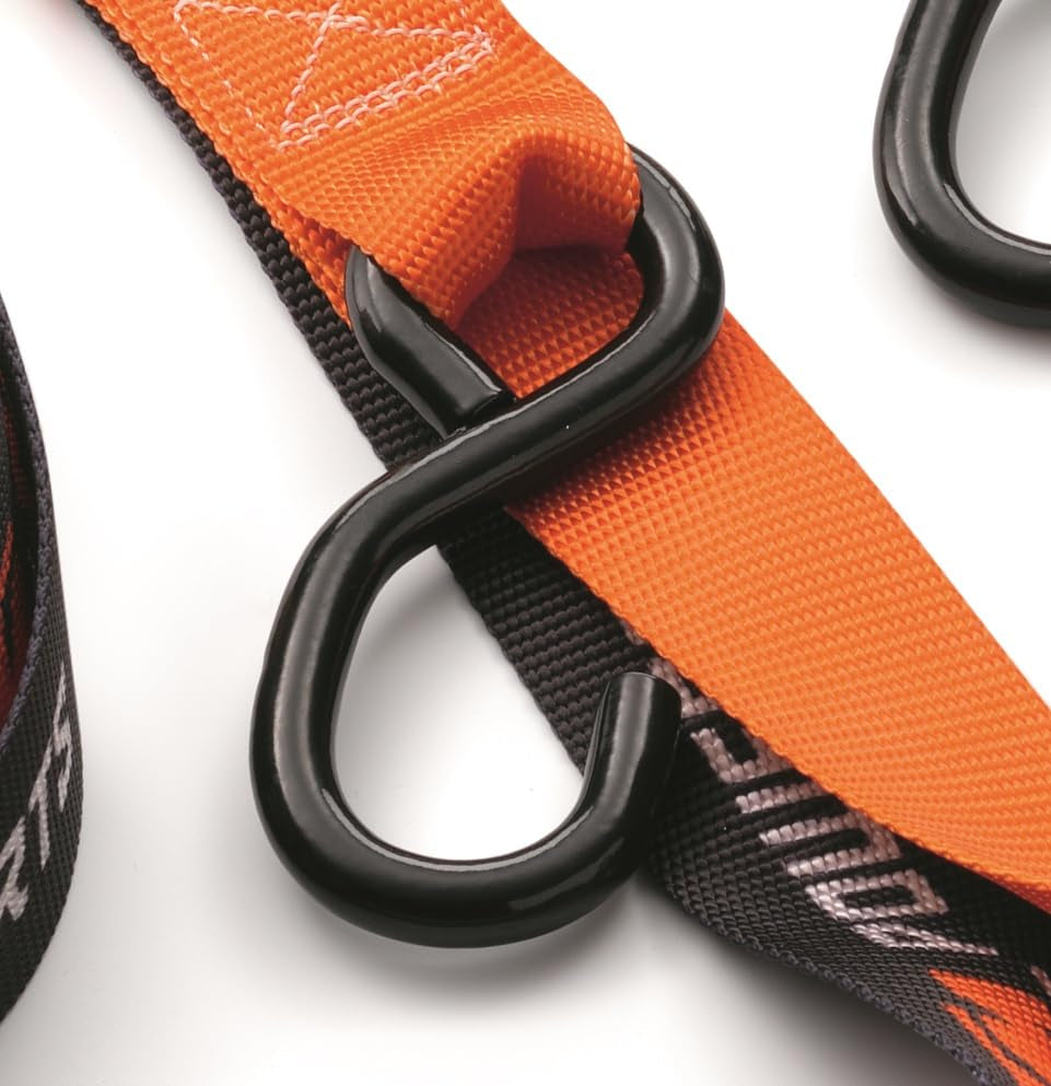 KTM straps installed on motorcycle securing bike safely during transport