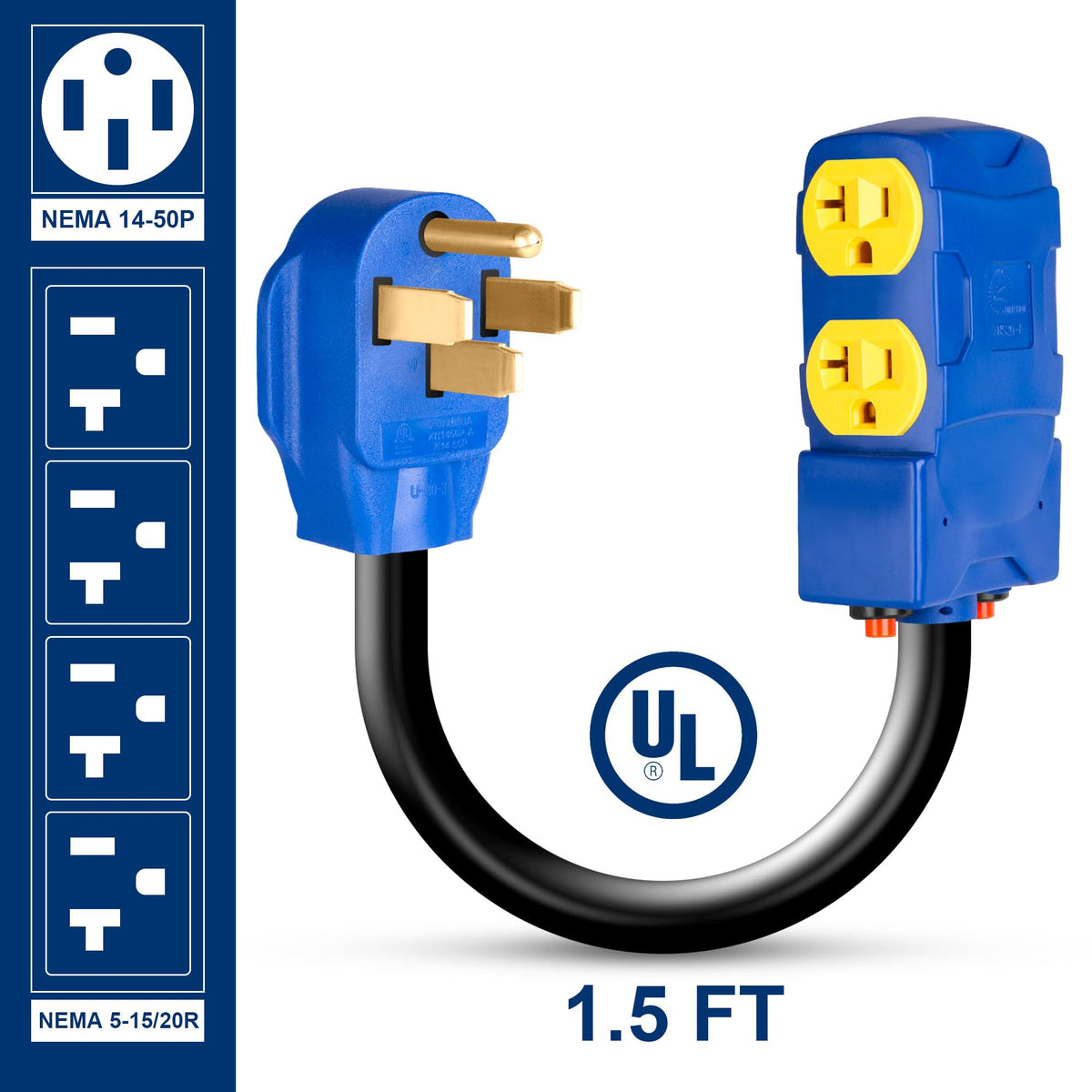 KTOEBYCO 14-50P plug close-up showing sturdy prongs and secure connection benefit