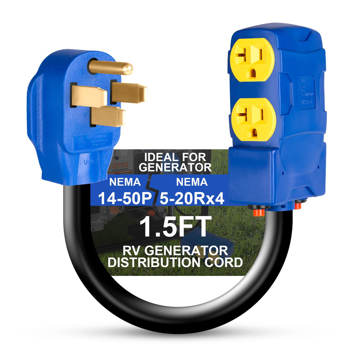 KTOEBYCO adapter front view showing four household outlets and compact design benefit