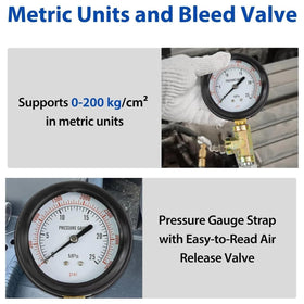 KTTOOL gauge face showing both PSI and metric scales for international vehicle compatibility