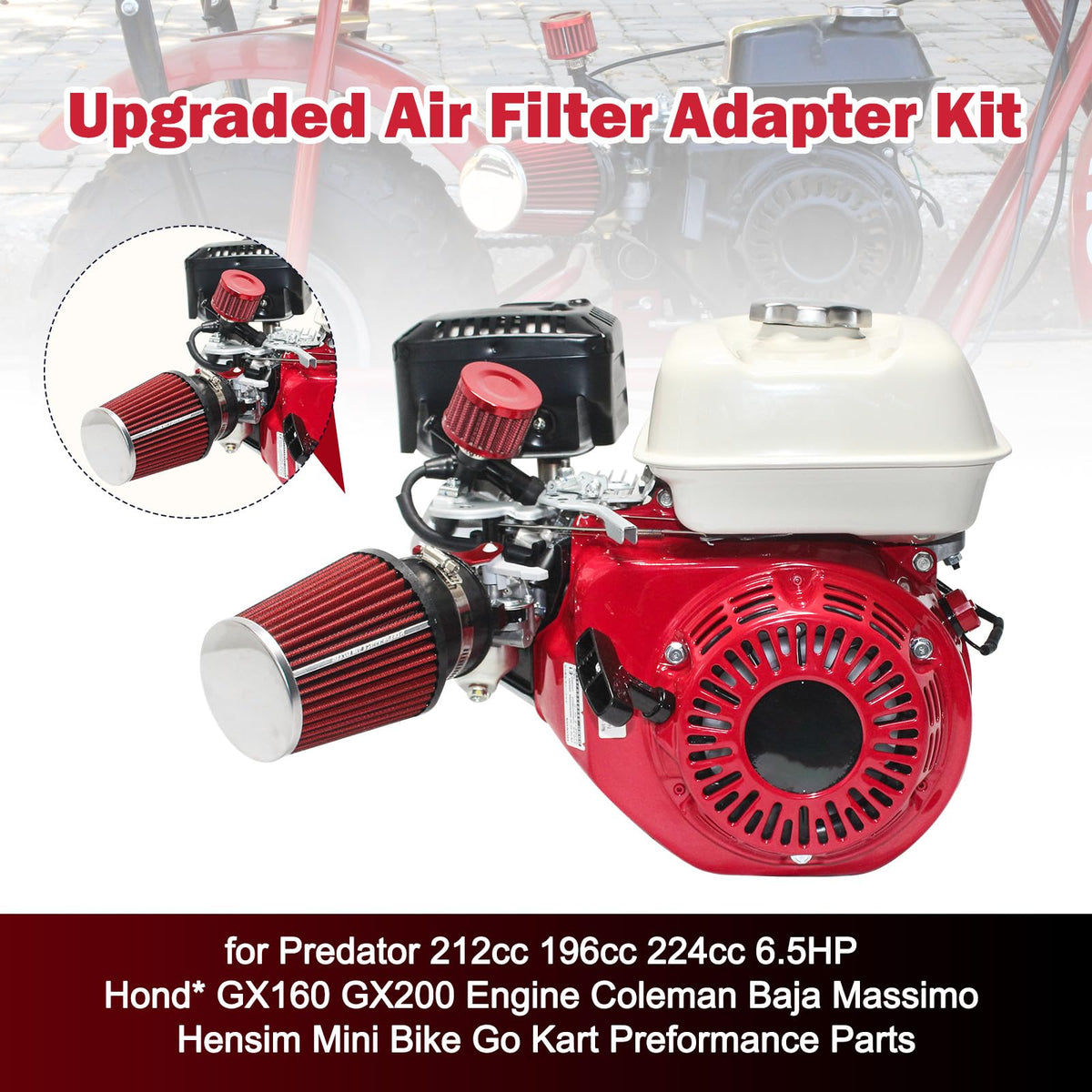 KTUMININV filter mounted on mini bike carburetor showcasing compact performance upgrade