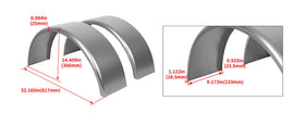 KUAFU side profile of fender showing 32x9x14 dimensions and wheel clearance