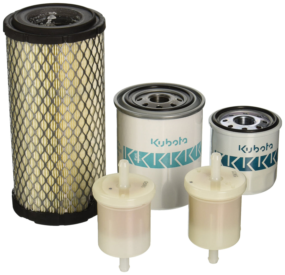 Kubota filter kit front view showing all included factory filters and clear fitment information