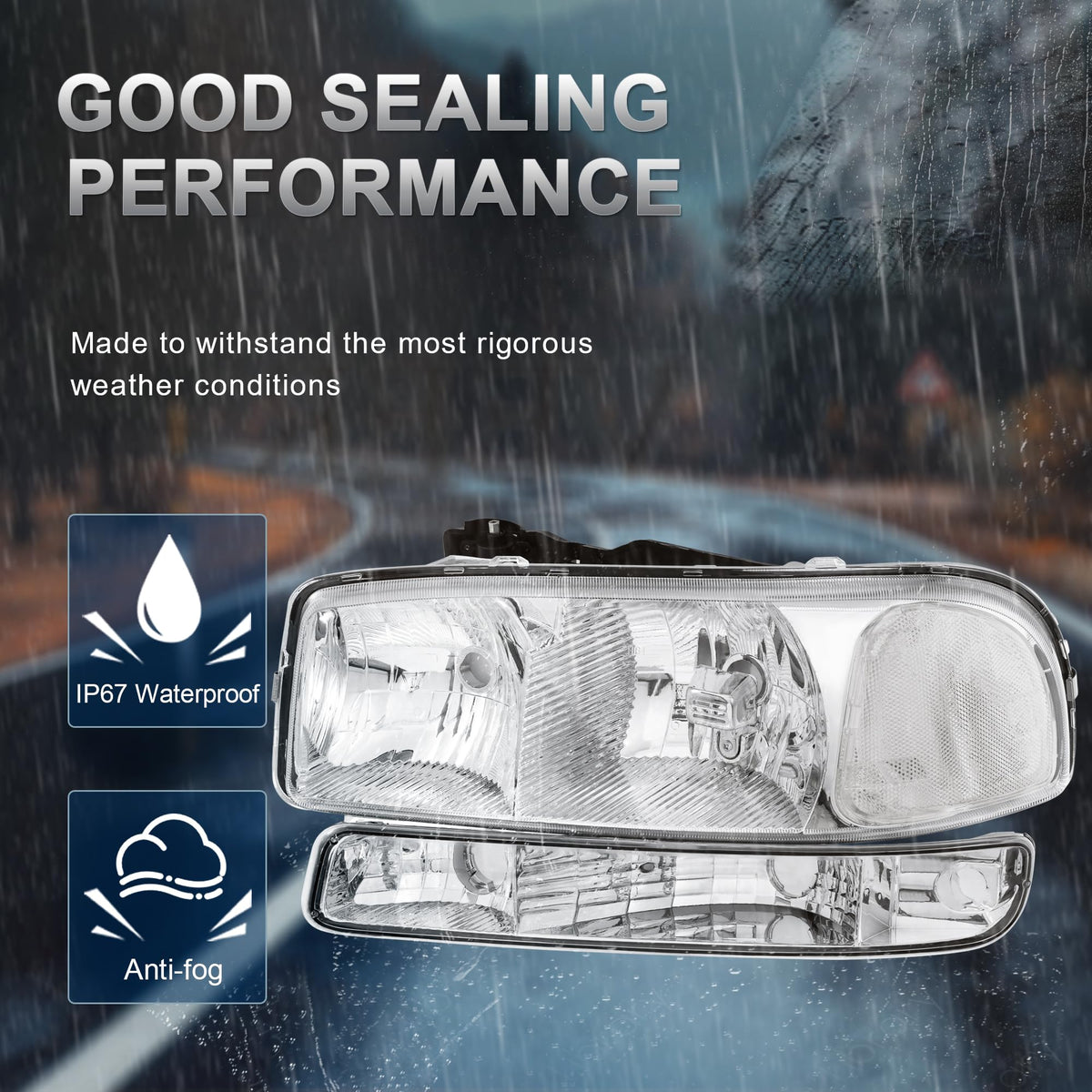 KUIPERAUTO close-up of lens and seal highlighting watertight protection and anti-fog benefit