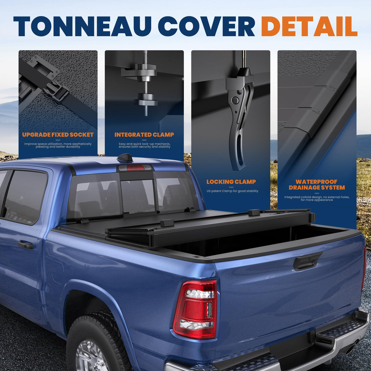 KUIPERAUTO folded tonneau cover stored on tailgate demonstrating compact convenience