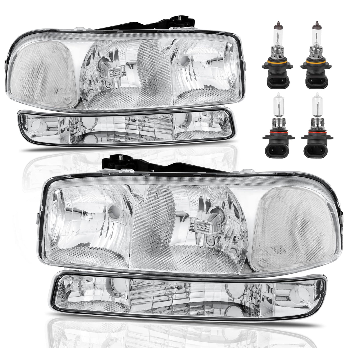 KUIPERAUTO front view chrome headlight showing clear lens and mounting points for easy replacement