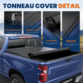 KUIPERAUTO installed with cover rolled forward showing quick full-bed access benefit