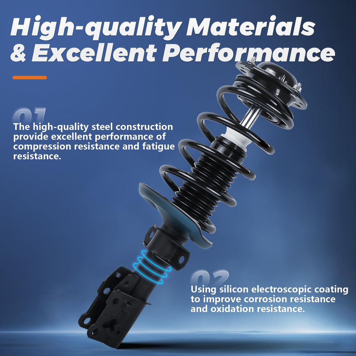 KUIPERAUTO rear strut assembly side profile highlighting stable ride benefit