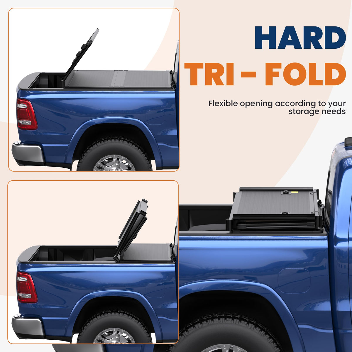 KUIPERAUTO tri-fold cover partially open showing easy access to truck bed