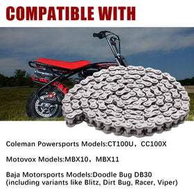 Kuiuk installed chain and tensioner on a mini bike showing improved driveline stability