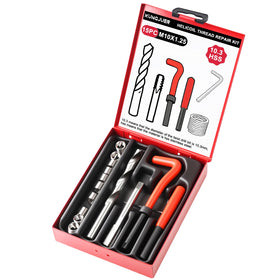 KUNGJUER kit front packaging showing complete M10x1.25 repair set and organized case benefit
