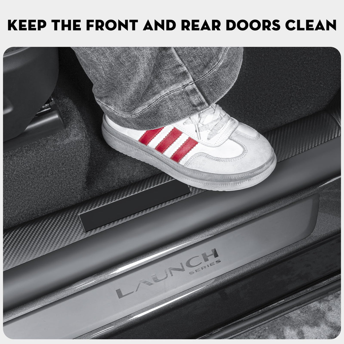 KUNIST A-pillar protector installed in Model Y Juniper for clean entry benefit