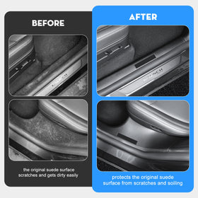 KUNIST B-pillar protector detail showing edge fit and paint protection benefit