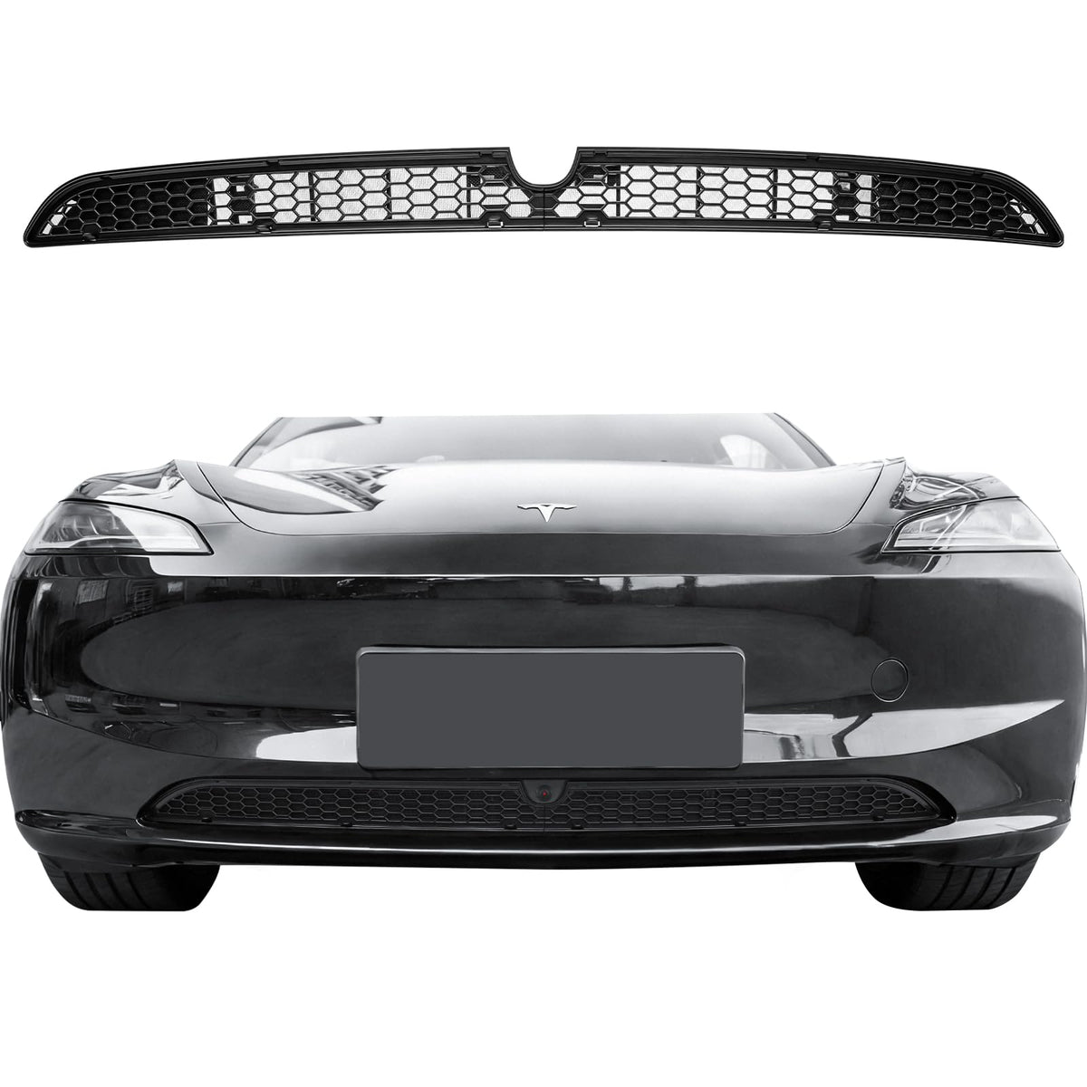 KUNIST front overview on 2026 Tesla Model 3 showing full grille protection and sleek look