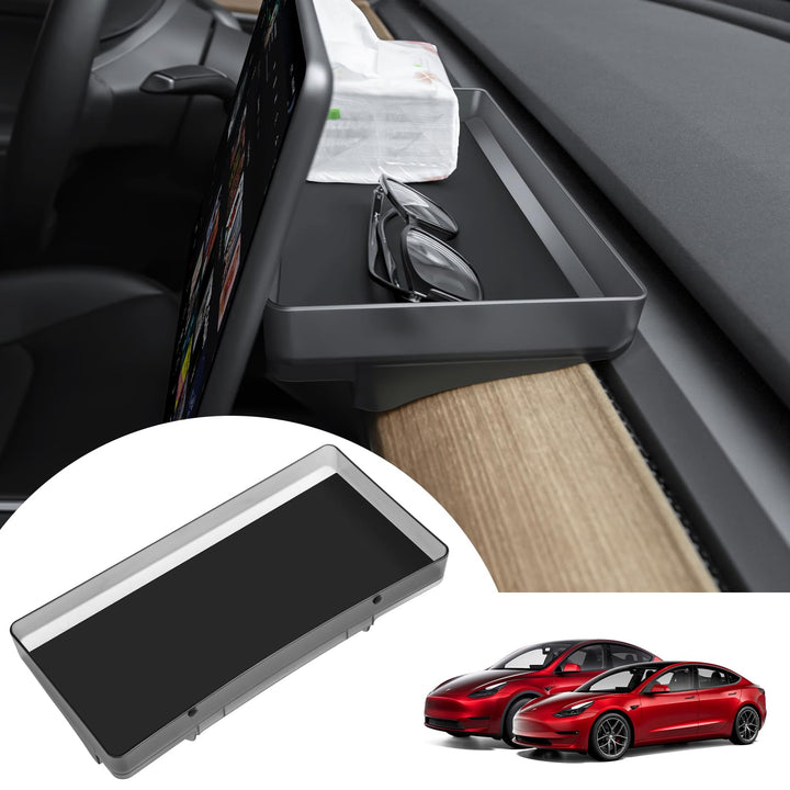 KUNIST front view of behind-screen storage box showing clean dashboard integration and discreet storage