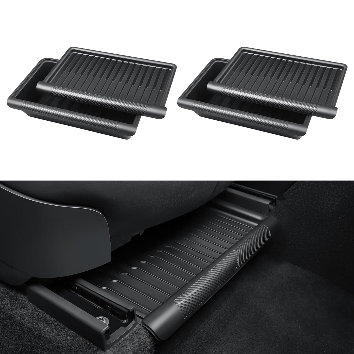 KUNIST front view showing two under seat boxes and lids for neat storage