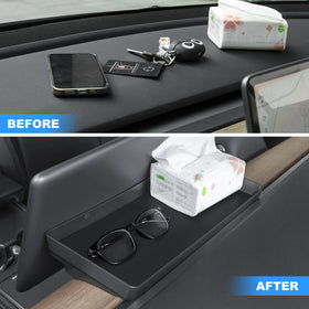 KUNIST tray holding a tissue box and sunglasses illustrating organized, reachable storage