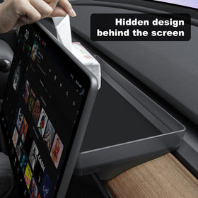 KUNIST installed behind the Tesla Model Y touchscreen demonstrating secure, factory-like appearance