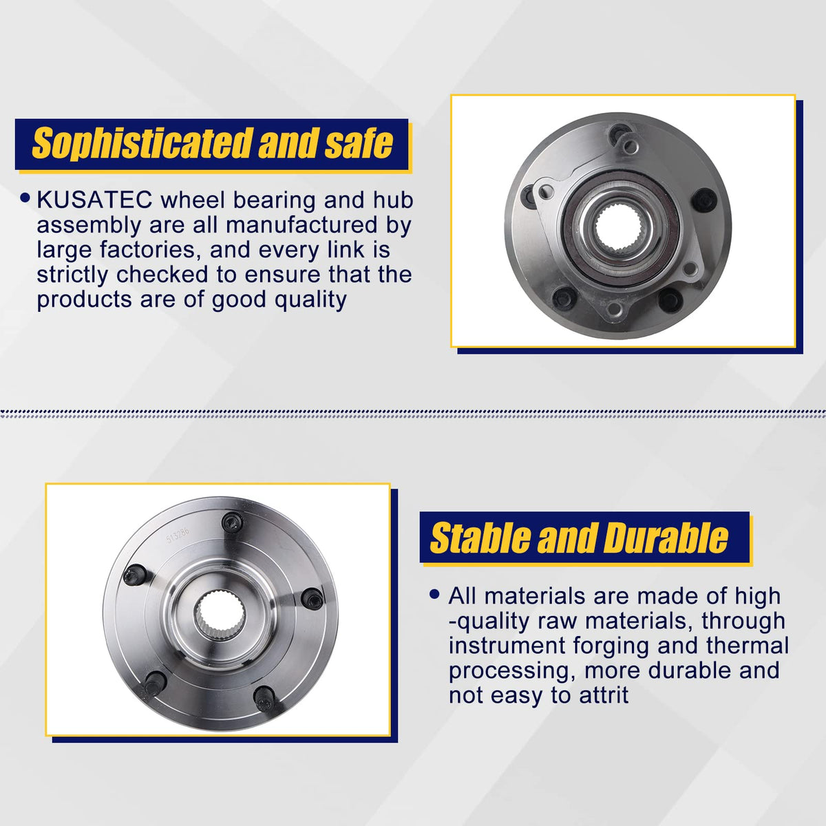 KUSATEC hub bolts and threads closeup with protective coating for corrosion resistance