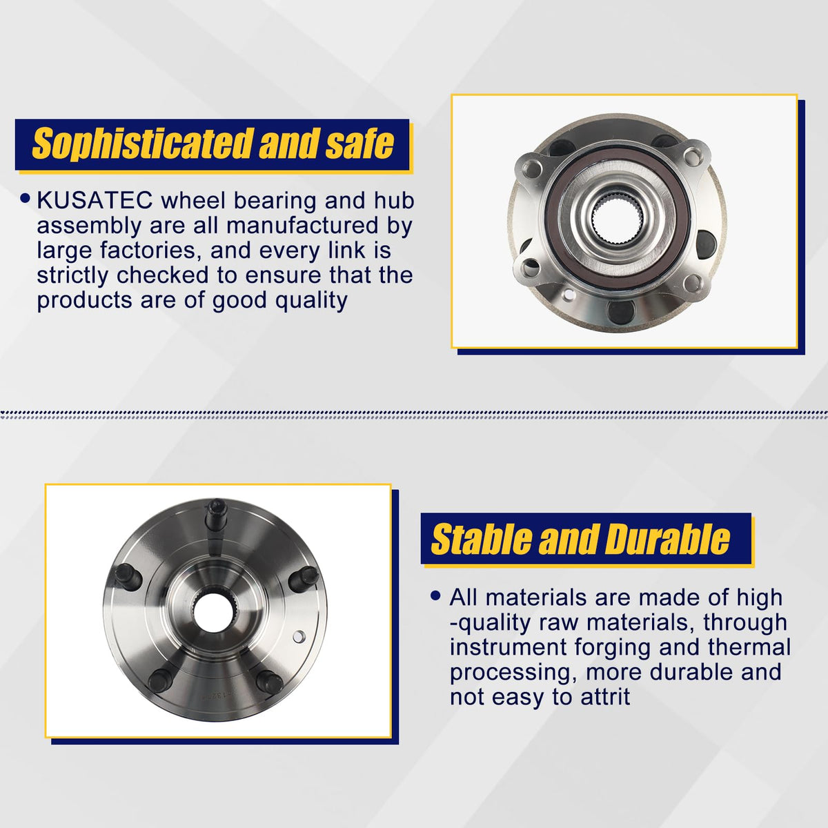 KUSATEC hub installed on vehicle knuckle demonstrating ready-to-bolt convenience