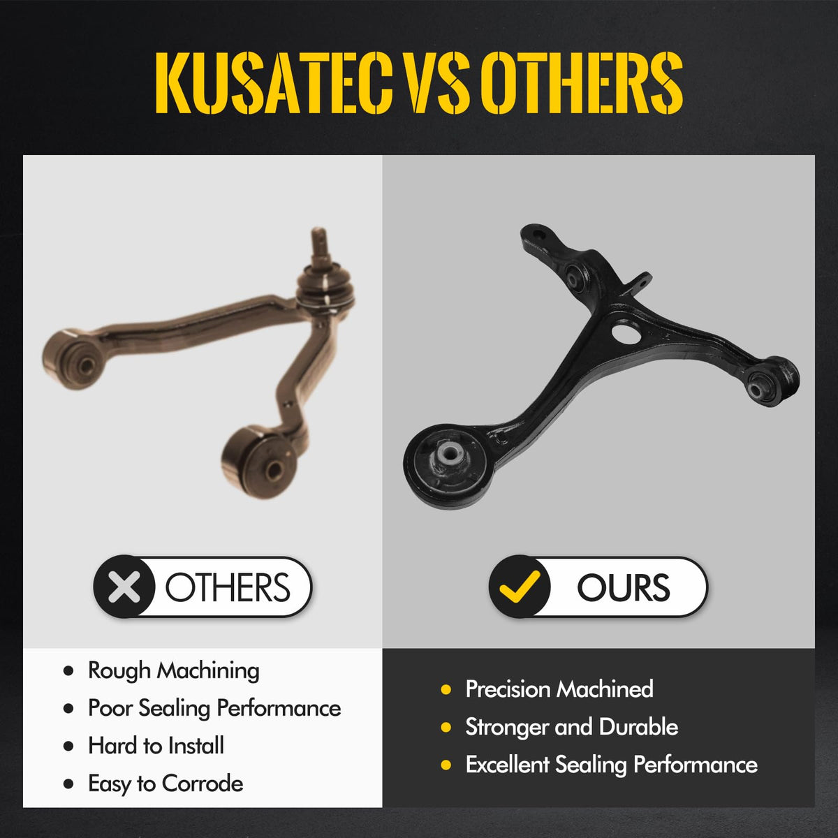 KUSATEC lower ball joints detail highlighting durable construction benefit