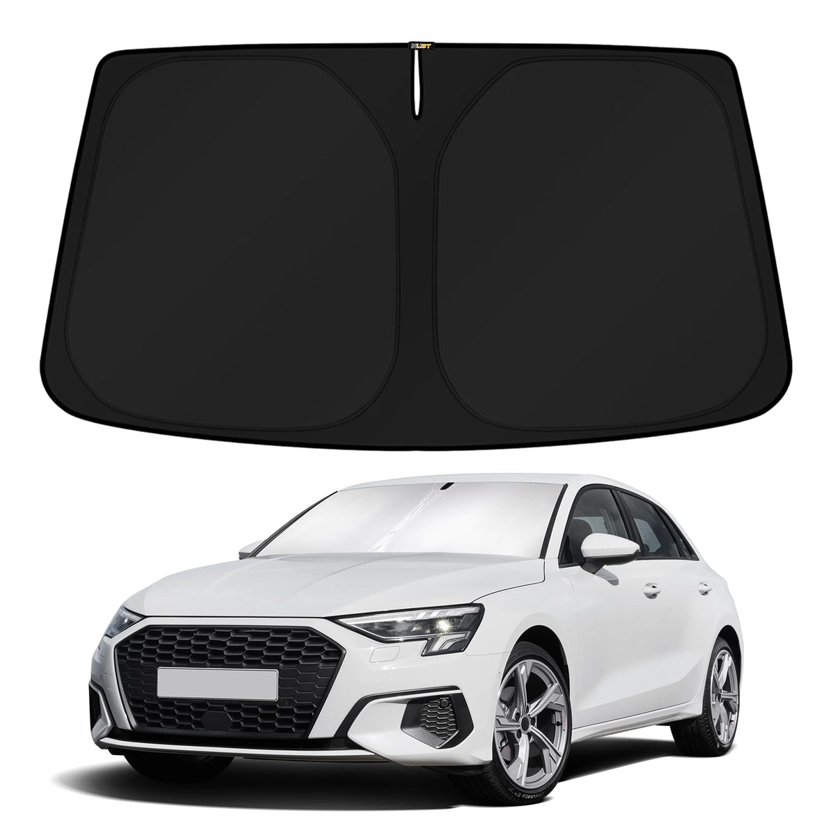 KUST sun shade installed front view showing full windshield coverage and cooler interior