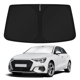 KUST sun shade installed front view showing full windshield coverage and cooler interior