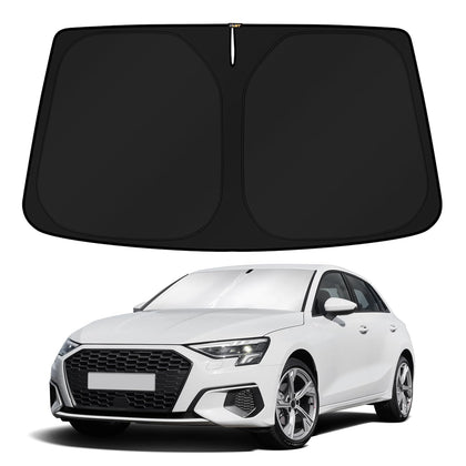 KUST sun shade installed front view showing full windshield coverage and cooler interior