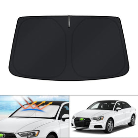 KUST windshield shade installed on Audi A3 front showing full coverage and sun protection
