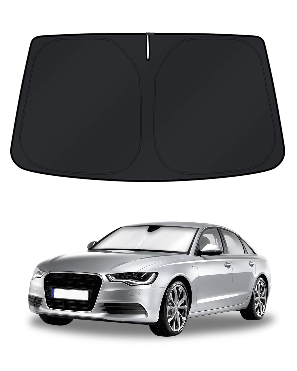KUST front view of shade packaging showing fit for Audi A6 and easy use