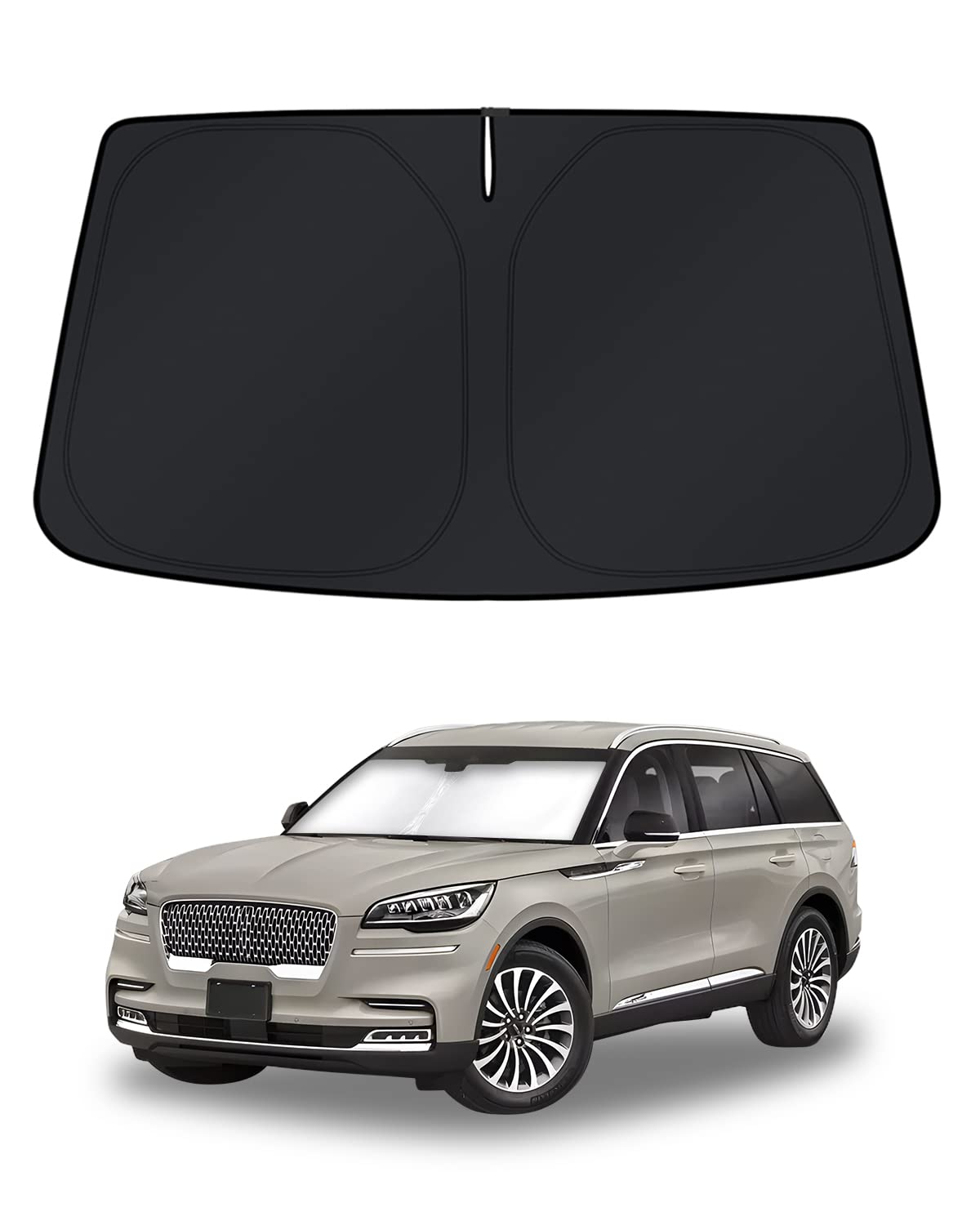 KUST front view of sun shade packaging showing custom Aviator fit benefits