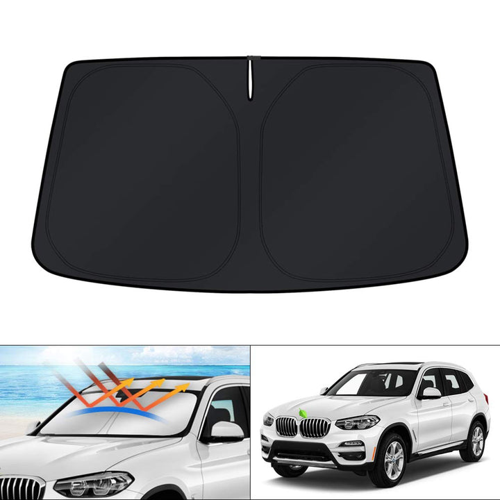KUST front view of sun shade packaging showing fit and finish benefits