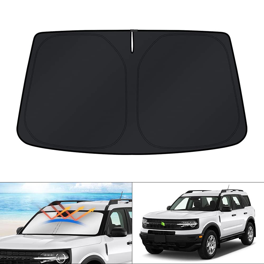 KUST windshield sun shade front view showing full-fit protection benefits