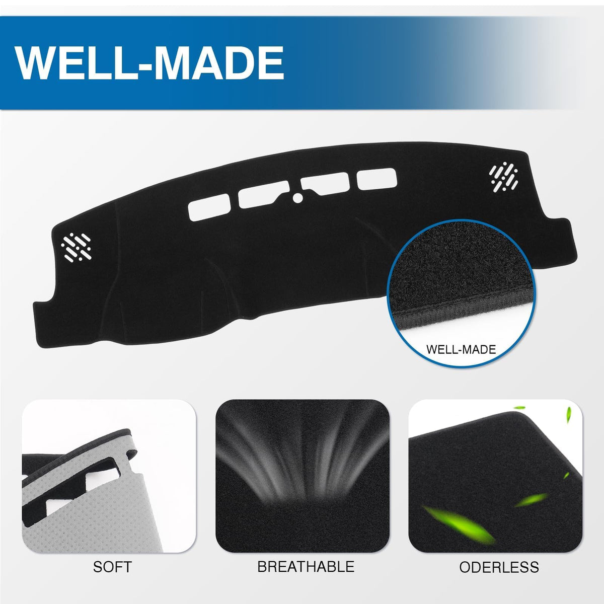 KUST dashboard cover installed in truck interior reducing windshield glare