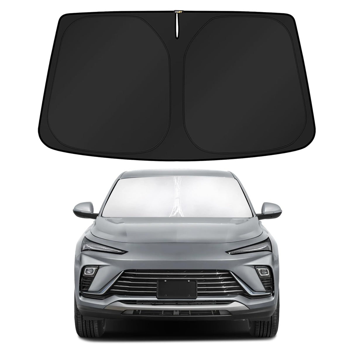 KUST sun shade front view showing full windshield coverage and neat fit