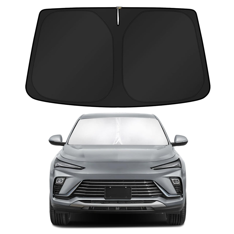 KUST sun shade front view showing full windshield coverage and neat fit