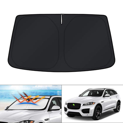KUST front view of sun shade fitted to Jaguar F-Pace showing full windshield coverage and cooling benefit