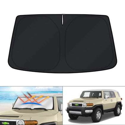 KUST front view of sun shade installed showing full windshield coverage and protection