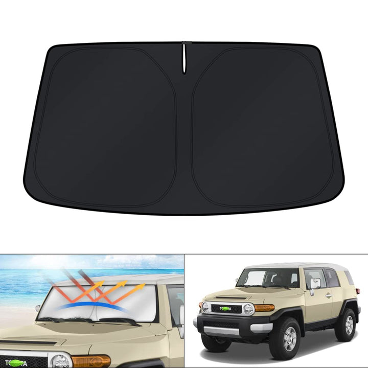 KUST front view of sun shade installed showing full windshield coverage and protection