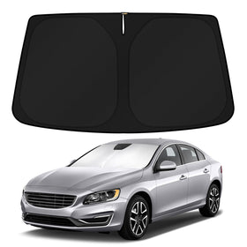 KUST front view showing custom-fit windshield shade protecting Volvo S60 interior