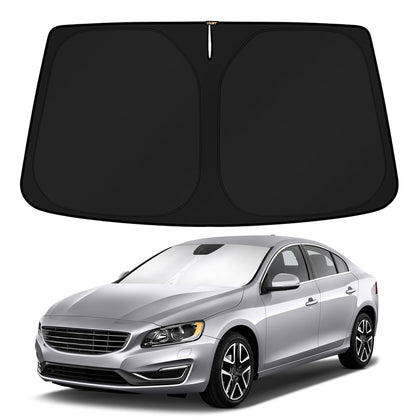 KUST front view showing custom-fit windshield shade protecting Volvo S60 interior