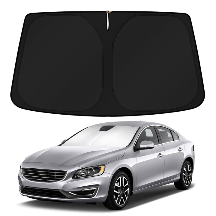 KUST front view showing custom-fit windshield shade protecting Volvo S60 interior