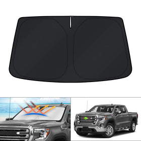 KUST front-fit windshield shade covering Silverado windshield to block sun