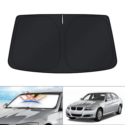 KUST front view of custom-fit shade showing precise BMW 3 Series coverage and protection