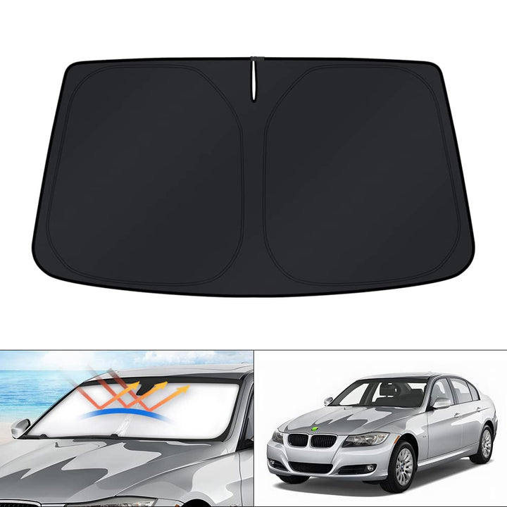 KUST front view of custom-fit shade showing precise BMW 3 Series coverage and protection
