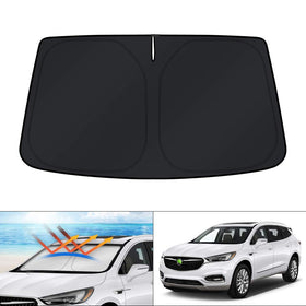 KUST front view of custom-fit Buick Enclave shade showing perfect windshield coverage and protection