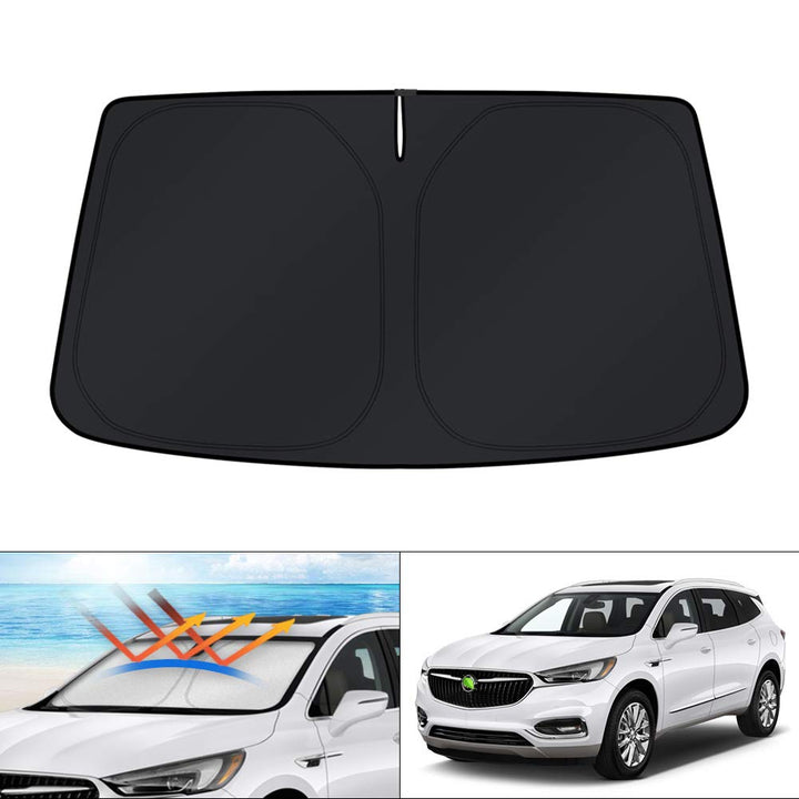 KUST front view of custom-fit Buick Enclave shade showing perfect windshield coverage and protection